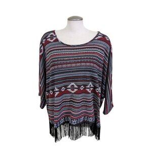 Cato Woman Fringe Oversize Poncho Style Top Size 18W 20W Multicolor Aztec Print